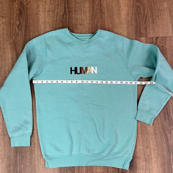 Wear the Peace ‘HUMAN’ Crewneck Aqua Sweatshirt Size M - Picture 7 of 11